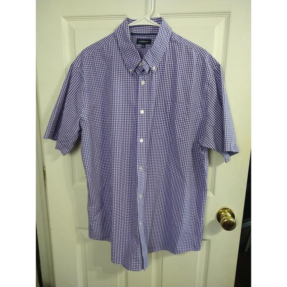 Croft&Barrow Men's L Shirt Purple White Checked Collared Button Shirt Sleeve - Picture 1 of 9